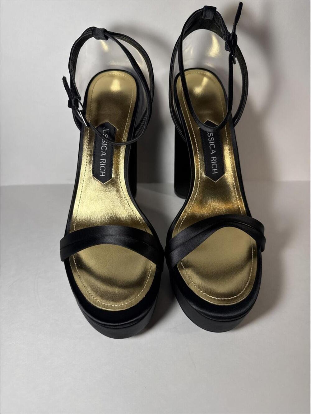 Jessica Rich Black Clear Heel Satin Strap Platform Sandal